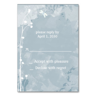 Numéro De Table Libellule Fleurs Blanches Bleu Ardoise Mariage RSV
