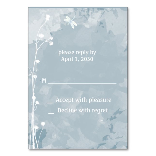 Numéro De Table Libellule Fleurs Blanches Bleu Ardoise Mariage RSV (Dos)