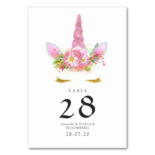 Numéro De Table Licorne Fleurie Rose Baby Shower (Par défaut)