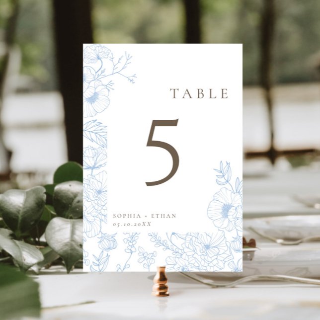Numéro De Table Ligne à double face Art Mariage bleu français (Créateur téléchargé)