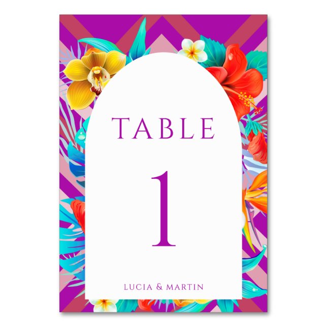 Numéro De Table Lignes rétro Mariage d'été Fuchsia Tropical (Par défaut)
