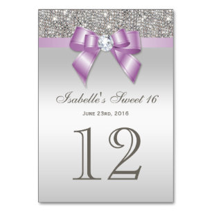 Numéro De Table Lilac Faux Bow Séquins d'argent doux 16
