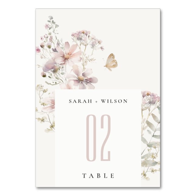 Numéro De Table Lilac Fleur sauvage Fern Botanique Aquarelle Maria (Par défaut)