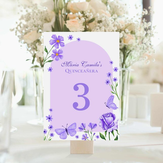 Numéro De Table Lilac Purple Floral Mis Quince Años Quinceañera (Lilac Purple Floral Mis Quince Años Quinceañera Table Number)