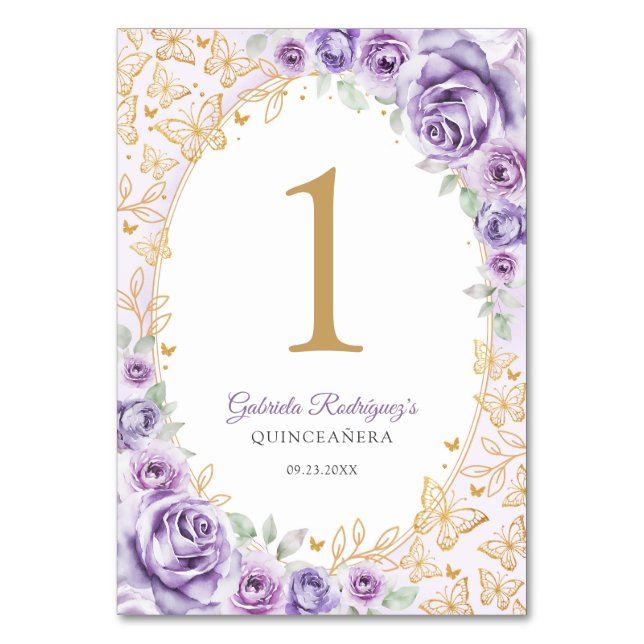 Numéro De Table Lilac Purple Gold Floral Quinceanera (Par défaut)