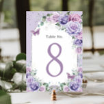 Numéro De Table Lilac Purple Lavande Florale Anniversaire Quincean<br><div class="desc">Conçu pour coordonner avec notre collection de fleurs violettes Lilac Majestic, cet élégant numéro de table présente une belle lavande aquarelle, du lilas et des fleurs violettes. Personnalisez chaque carte avec un numéro de tableau et vos détails, appuyez simplement sur le bouton customiser pour réorganiser et formater le style et...</div>