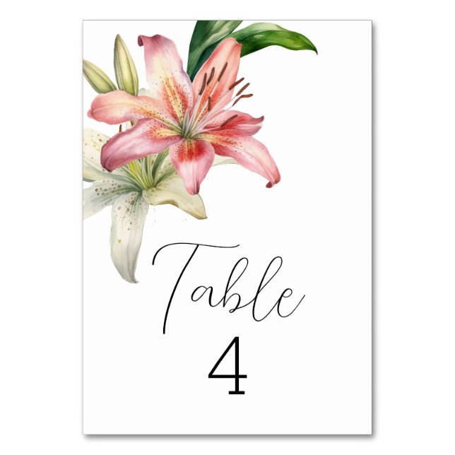 Numéro De Table Lilies Roses et Blanches Romantiques (Par défaut)