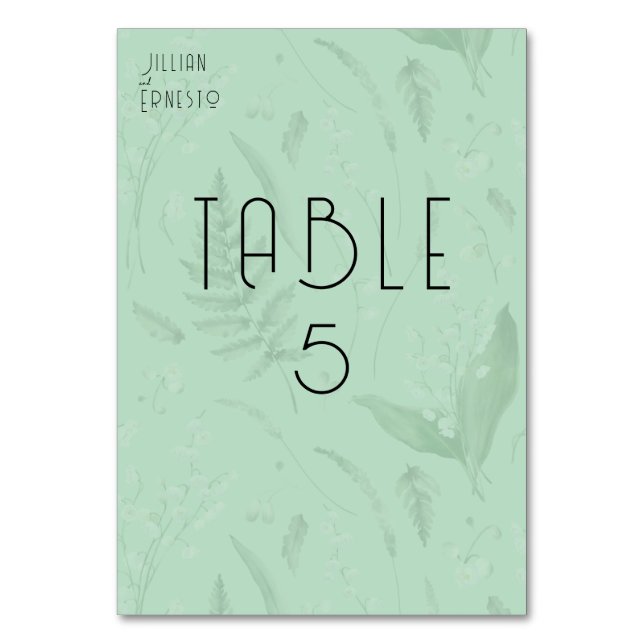 Numéro De Table Lily de Vallée avec des fougères || Vert doux (Par défaut)