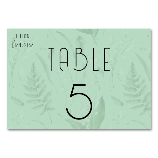 Numéro De Table Lily de Vallée avec des fougères || Vert doux 2 cô (Devant)