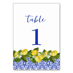 Numéro De Table Limone I Italien Citron & Carreaux Bleus Numéros d
