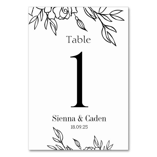 Numéro De Table Line Art Floral Mariage (Par défaut)
