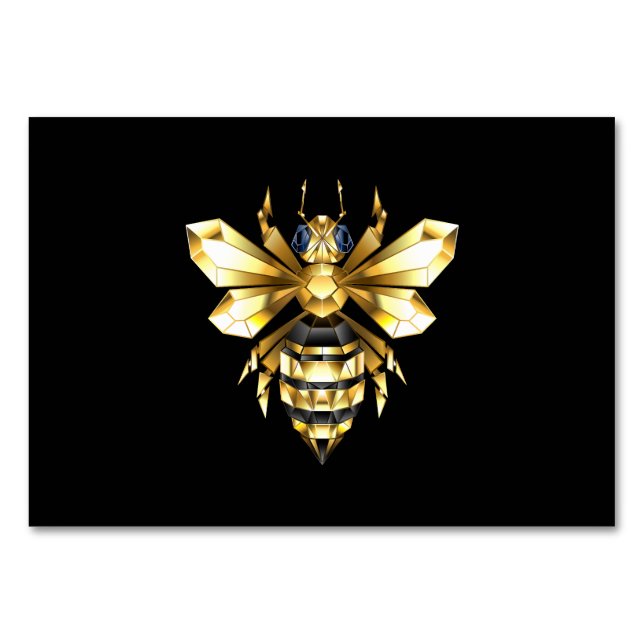Numéro De Table Logo Faux Gold Foil Bee Polygonal sur Noir (Devant)