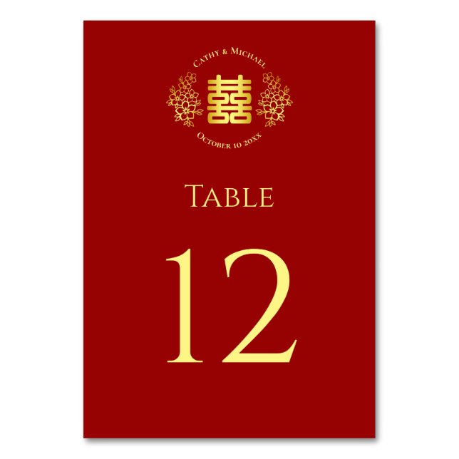 Numéro De Table Logo floral rouge double bonheur mariage chinois (Par défaut)