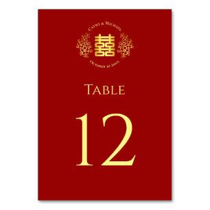 Numéro De Table logo floral rouge mariage chinois double bonheur