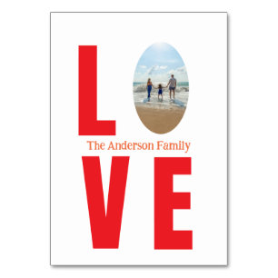 Numéro De Table Love rouge famille photo ovale forme moderne simpl