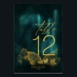 Numéro De Table Lumière de la Lune Mariage Emerald Green ID881<br><div class="desc">Cette collection de mariages passionnants présente des effets d'éclairage intrigants, un feuillage doré et utilise une police manuscrite pour ajouter une touche moderne. La carte de numéro de table montrée ici a tout ce qui précède avec un agencement frappant qui le distingue de la foule. Ajoutez votre numéro, vos noms...</div>