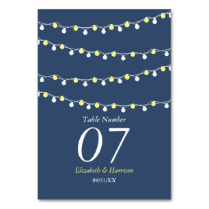Numéro De Table Lumières à cordes modernes, Mariage jaune et blanc