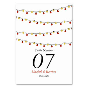 Numéro De Table Lumières à cordes modernes, Mariage rouge et or