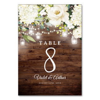 Numéro De Table Lumières de chaîne florales rustiques Mariage