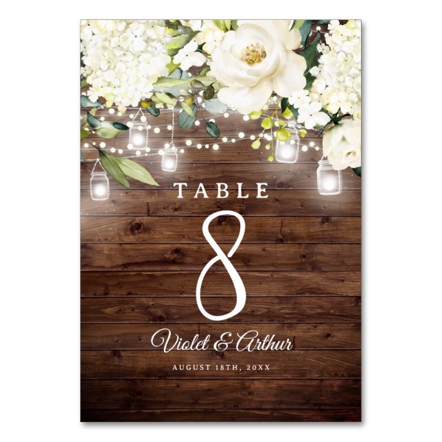 Numéro De Table Lumières de chaîne florales rustiques Mariage (Dos)