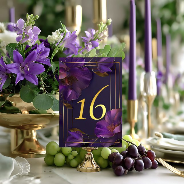 Numéro De Table Luminous Violets Purple Wedding Table Number Card (Beautiful Luminous Violets Wedding Table Number Card)