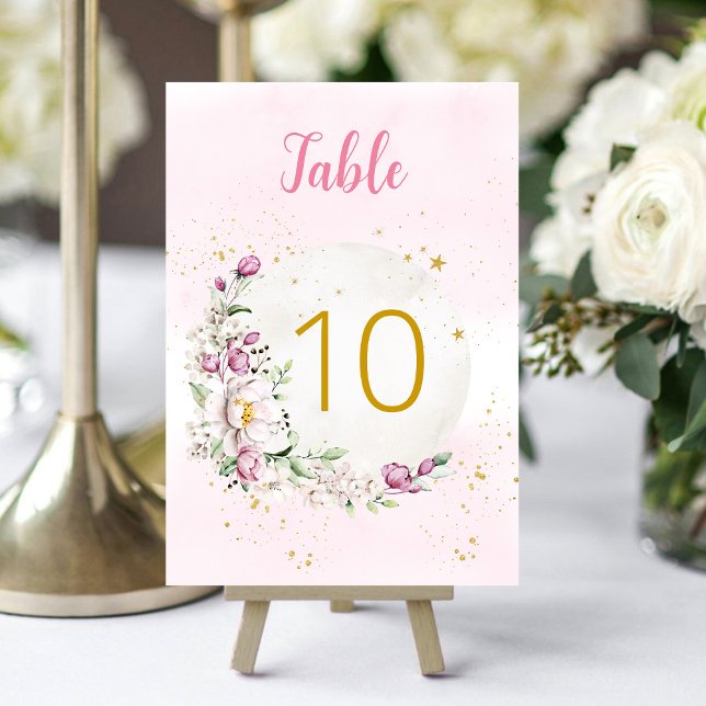 Numéro De Table Lune Florale Rose (Créateur téléchargé)