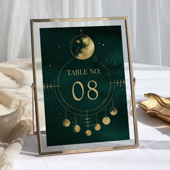 Numéro De Table Lune Phases de Mariage Émeraude Céleste Or (Créateur téléchargé)