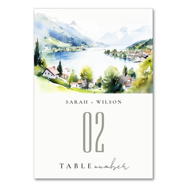 Numéro De Table Lungern Suisse paysage aquarelle mariage (Par défaut)