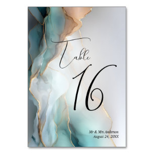 Numéro De Table Luxe Opal Turquoise Or Liquide d'alcool Encre
