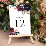 Numéro De Table Luxueux Mariage Floral Bourgogne<br><div class="desc">Parfait pour les mariages d'automne et d'hiver, cet élégant design de numéro de table de mariage a des bouquets somptueux dans les teintes aquarelles peintes de vin foncé, aubergine violet, orange brûlé, marsala rouge, rose rose profond, beige, turquoise et vert. L'aspect est contemporain et élégant. Créez des cartes de numéro...</div>