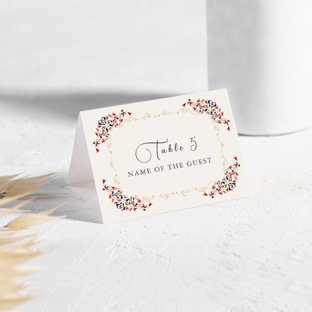 Numéro De Table Luxury Botanical Floral Paisley Wedding Place Card (Créateur téléchargé)