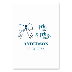 Numéro De Table M. & Mme ajouter nom date mariage faveur arc bleu 