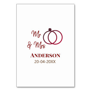 Numéro De Table M. & Mme ajouter nom de famille date année mariage
