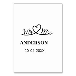 Numéro De Table M. & Mme ajouter nom de famille date année mariage