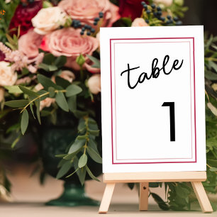 Numéro De Table Magenta moderne et Mariage minimaliste noir
