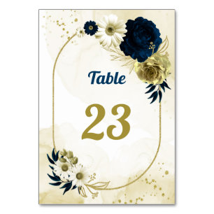 Numéro De Table Magnifique fleurs bleu marine ivoire or