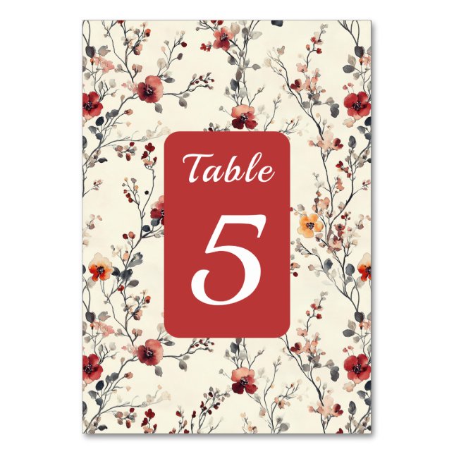 Numéro De Table Magnifique floral élégant rouge et rose  (Par défaut)
