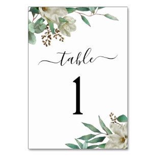 Numéro De Table Magnolia Eucalyptus Aquarelle Mariage élégant