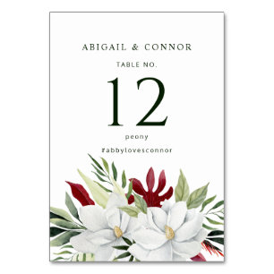 Numéro De Table Magnolia Tropical Blanc Vert Rouge