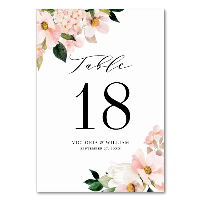 Numéro De Table Magnolias et Hydrangeas Rose Gold Rose Clair (Dos)