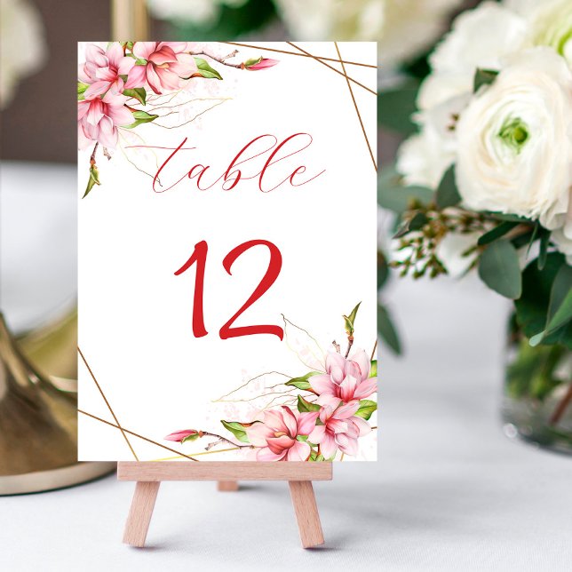 Numéro De Table Magnolias Faux Gold Foil Frame Rustique Mariage (Créateur téléchargé)