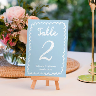 Numéro De Table Main amusante Whimsical Écrite Bleu clair Bleu