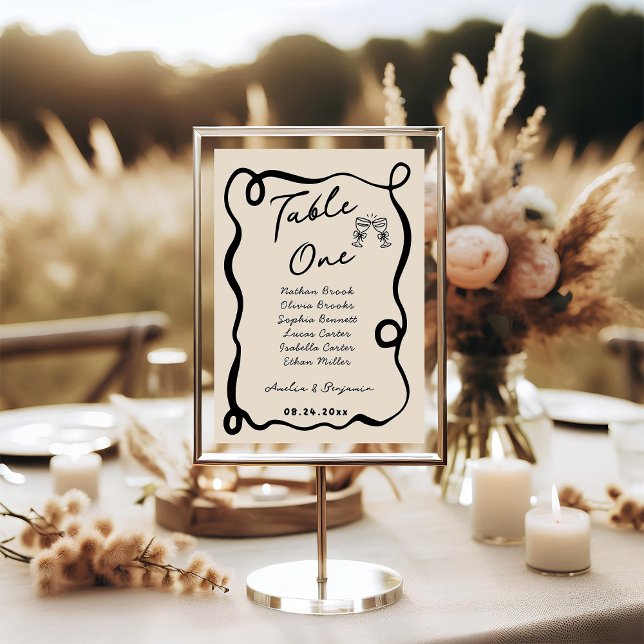 Numéro De Table Main noire dessinée Mariage fantaisiste Champagne (Créateur téléchargé)