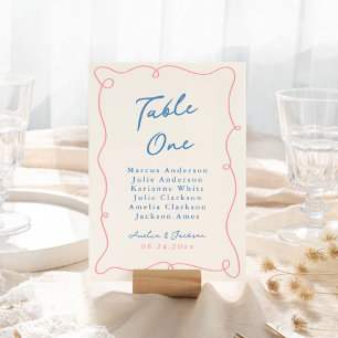 Numéro De Table Main Whimsical Tirée Bleu & Rose