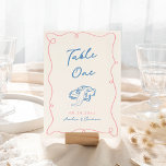 Numéro De Table Main Whimsical Tirée Bleu & Rose<br><div class="desc">Ce design adorable présente des éléments dessinés à la main et un texte fantaisiste en gras.</div>