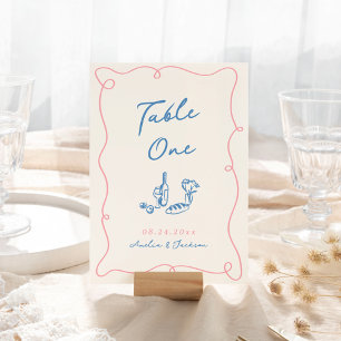 Numéro De Table Main Whimsical Tirée Bleu & Rose