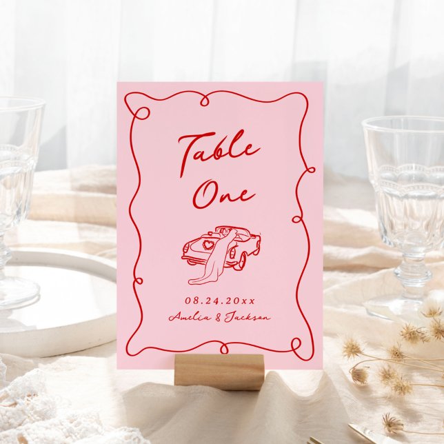 Numéro De Table Main Whimsical tirée rose et Mariage rouge (Créateur téléchargé)