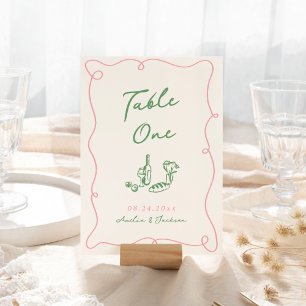 Numéro De Table Main Whimsical tirée rose et vert