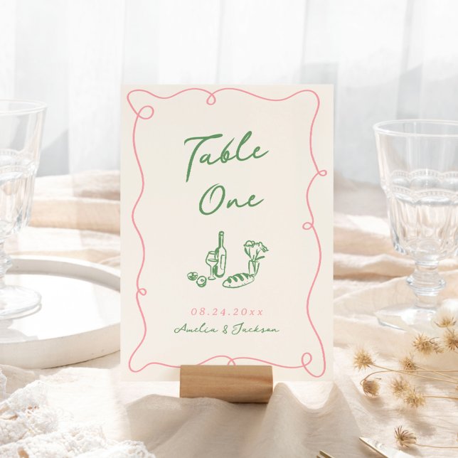 Numéro De Table Main Whimsical tirée rose et vert (Créateur téléchargé)