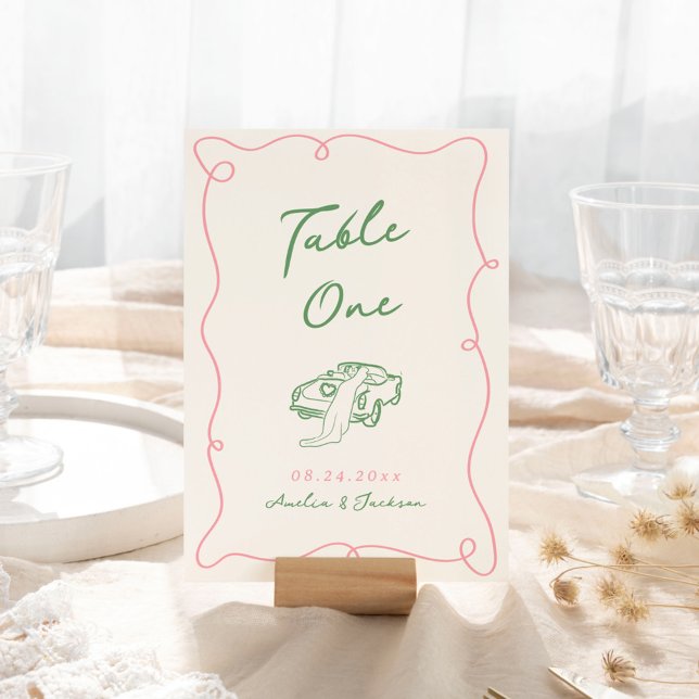 Numéro De Table Main Whimsical tirée rose et vert (Créateur téléchargé)